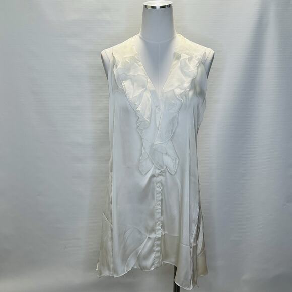 Soft Surroundings White Sleeveless Ruffle Tunic Blouse Shirt Size Small Sheer - Picture 4 of 13